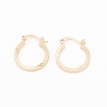Brass Hoop Earrings, Long-Lasting Plated, Fancy Cut, Light Gold, 12 Gauge, 19x2mm, Pin: 0.6x1mm