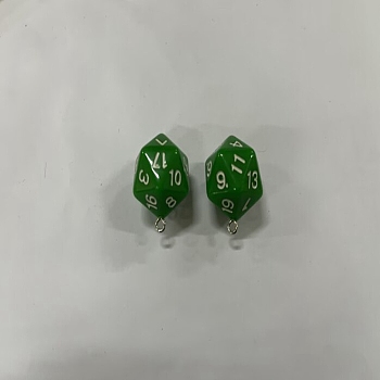 Opaque Resin Polyhedral Dice Pendants, 20 Sided Dice Charm, with Platinum Tone Iron Loops, Pale Green, 27x20x20mm, Hole: 2mm