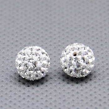 Czech Glass Rhinestones Beads, Polymer Clay Inside, Half Drilled Round Beads, 001_Crystal, PP8(1.4~1.5mm), 6mm, Hole: 1mm