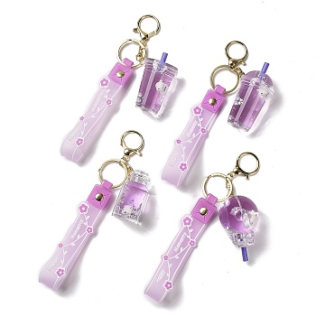 Mixed Bottle Acrylic Pendant Keychain Decoration, Liquid Quicksand Floating Bear Handbag Accessories, with Alloy Findings, Thistle, 21.5~23.5cm