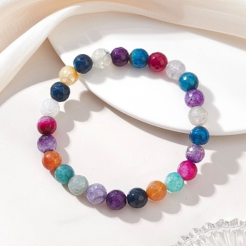Dyed & Heated Natural Dragon Veins Agate Beads Stretch Bracelets for Women, Round, Faceted, Bead: 8mm, Inner Diameter: 2.36 inch(6cm)