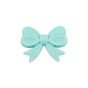 Bowknot Food Grade Silicone Beads, Chewing Beads For Teethers, DIY Nursing Necklaces Making, Aquamarine, 16x26mm