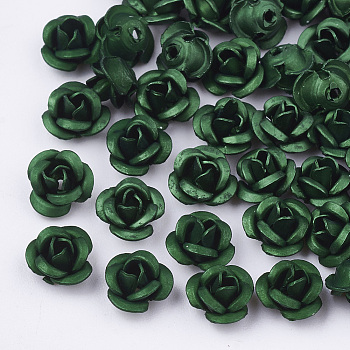 Aluminum Beads, Frosted, Long-Lasting Plated, 3-Petal Flower, Green, 6x4.5mm, Hole: 0.8mm