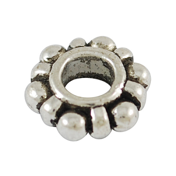Alloy Beads Spacers, Cadmium Free & Lead Free, Flower, Antique Silver, 11x4mm, Hole: 5mm