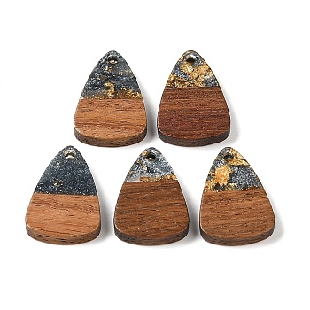 Resin & Wood Pendants, with Gold Foil, Triangle Charm, Gray, 23x15x3mm, Hole: 2mm