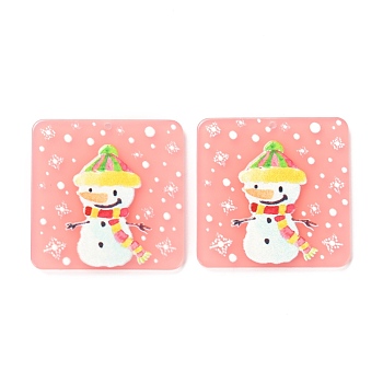 Christmas Theme 3D Printed Resin Pendants, DIY Earring Accessories, Square with Snowman Pattern, DarkSalmon, Snowman Pattern, 34.5x34.5x2.5mm, Hole: 1.6mm