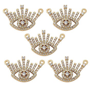 5Pcs Brass Micro Pave Cubic Zirconia Links Connectors, Nickel Free, Real 16K Gold Plated, Eye, Clear, 16x25x4mm, Hole: 1.2mm