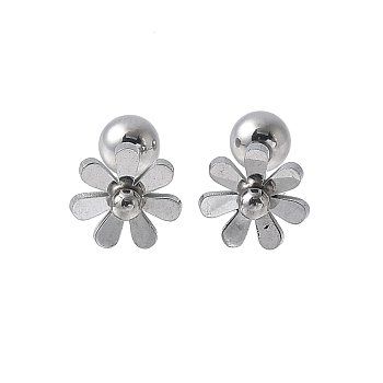 304 Stainless Steel Stud Earrings, Daisy Flower, Stainless Steel Color, 7x7mm
