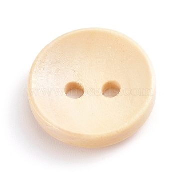 Natural Wooden Buttons, 2-Hole, Dyed, Flat Round, Wheat, 15x3.8mm, Hole: 2mm(BUTT-WH0015-04C-15mm)