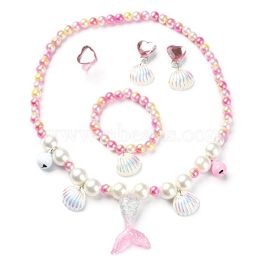 Pink Mermaid Plastic Bracelets & Earrings & Necklaces & Rings