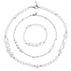3Pcs Natural Shell & Plastic Pearl Flowers Beaded Necklaces and Stretch Bracelet Set(SJEW-SW00010-02)-1