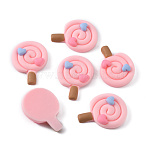 Opaque Resin Cabochons, Imitation Food, Lollipop with Heart, Pink, 30x22x7mm(RESI-WH0035-02D)