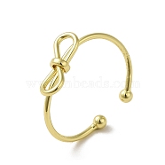 Brass Cuff Rings for Women, Bowknot, Real 18K Gold Plated, Inner Diameter: 18.4mm(RJEW-D026-03G)
