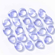 Transparent Spray Painted Glass Beads, Top Drilled Beads, with Glitter Powder, Teardrop, Lilac, 12.5x10.5x5.5mm, Hole: 0.9mm(GLAA-T016-29E)