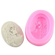 Food Grade Statue Silicone Molds, Fondant Molds, For DIY Cake Decoration, Chocolate, Candy, UV Resin & Epoxy Resin Jewelry Making, Oval with Skull, Pink, 47x36x12mm(X-DIY-E011-31)