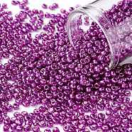 12/0 Glass Seed Beads, Metallic Colours Style, Round, Purple, 12/0, 2mm, Hole: 1mm, about 30000pcs/pound(SEED-A017-2mm-1116)