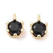 Brass Micro Pave Cubic Zirconia Charms, Flat Round, Real 18K Gold Plated, Black, 8x6x4.8mm, Hole: 1.6mm(KK-C051-39G-05)
