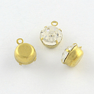Golden Tone Brass Rhinestone Charms, Crystal, 6.5x4.5x3.5mm, Hole: 1mm, 144pcs/gross(RB-R030-4.5mm)