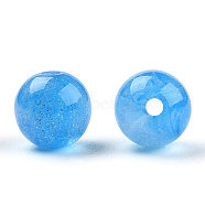Round Imitation Cat Eye Resin Beads, with Glitter Powder, Dodger Blue, 8mm, Hole: 1.6~1.8mm(RESI-TAC0017-08K)