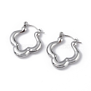 304 Stainless Steel Flower Hoop Earrings for Women, Stainless Steel Color, 25x22x4mm, Pin: 0.6mm(EJEW-I284-13P)