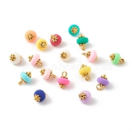 Handmade Polymer Clay Charms, with Brass Finding, Oblate Beads, Mixed Color, 9.5x7mm, Hole: 0.8mm(PALLOY-JF00747)