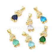 Real 16K Gold Plated Brass Micro Pave Cubic Zirconia Pendants, with Glass, Boy Charms, Mixed Color, 18.5x8x4.5mm, Hole: 5x3.5mm(ZIRC-L103-050G)