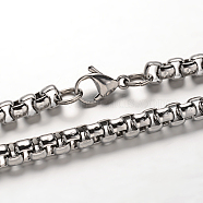 304 Stainless Steel Box Chain Necklaces, with Lobster Clasps, Stainless Steel Color, 29.5 inch(75cm)(NJEW-L347-09P)
