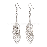 Hollow Leaf Iron Dangle Earrings, Cluster Earrings, Platinum, 74mm(EJEW-JE05702)