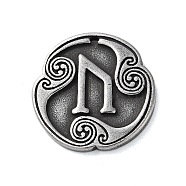 Rune Letters Alloy Pendants, Round, Antique Silver, 25x3mm, Hole: 1.6mm(PALLOY-S193-01AS-02)