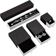 Nbeads 4Pcs 4 Style Cardboard Jewelry Boxes, with White Drawers, for Anniversaries, Weddings, Birthdays, Black, 5.2~22x4.55~9.05x3.05~3.55cm, Innert Diameter: 4.6~21.35x3.9~8.45cm, 1pc/style(CBOX-NB0001-26)