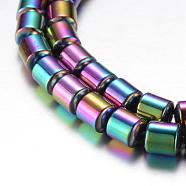 Electroplate Magnetic Synthetic Hematite Bead Strands, Grade A, Drum, Multi-color Plated, 6x6mm, Hole: 1mm, about 62pcs/strand, 15.7 inch(40cm)(G-A164-11C-01)