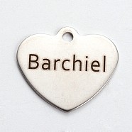 Stainless Steel Heart Pendants, with Word Barchiel, Stainless Steel Color, 21x24x1mm, Hole: 2mm(STAS-L165-A01)