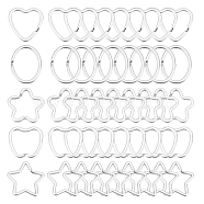 CHGCRAFT 50Pcs 5 Style Iron Keychain Clasps, Heart & Oval & Star & Apple & Flower, Platinum, 10pcs/style(FIND-CA0003-95)