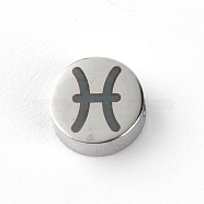 304 Stainless Steel Beads, Twelve Constellations, Stainless Steel Color, Pisces, 8x3mm, Hole: 2mm(FIND-CJC0005-01C-P)