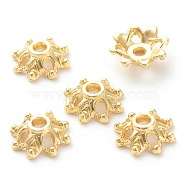 Rack Plating Alloy Flower Bead Caps, Lead Free & Cadmium Free, Long-Lasting Plated, Real 18k Gold Plated, 9x3mm, Hole: 1.5mm(KK-J277-08G)