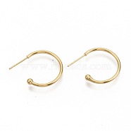 Brass Stud Earrings, Half Hoop Earrings, Nickel Free, Real 18K Gold Plated, 20.5x20.5x3mm, Pin: 0.8mm(EJEW-T007-02G-NF)