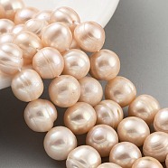 Natural Cultured Freshwater Pearl Beads Strands, Potato, Light Salmon, 11~12mm, Hole: 0.6mm, about 17~18pcs/strand, 7.09~7.48 inch(18~19cm)(PEAR-C003-21D)