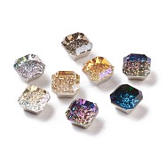 Embossed Glass Rhinestone Cabochons, Flat Back, Back Plated, Faceted, Square, Mixed Color, 10x10x6.7mm(RGLA-P030-03B-M)