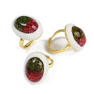 Brass Adjustable Rings, Resin & ABS Imitation Pearl Rings for Women, Oval, FireBrick, Inner Diameter: 18.5mm(RJEW-P128-04G-B)