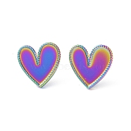 Ion Plating(IP) 304 Stainless Steel Stud Earring for Women, Heart, Rainbow Color, 17.5x18mm, Pin: 0.8mm(EJEW-I285-32MC)