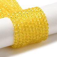 Transparent Glass Beads Strands, Faceted(32 Facets), Round, Gold, 4mm, Hole: 0.7mm, about 94~96pcs/strand, 14.17~14.37 inch(36~36.5cm)(EGLA-A035-T4mm-D03)