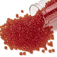 TOHO Round Seed Beads, Japanese Seed Beads, (5) Transparent Light Siam Ruby, 8/0, 3mm, Hole: 1mm, about 10000pcs/pound(SEED-TR08-0005)