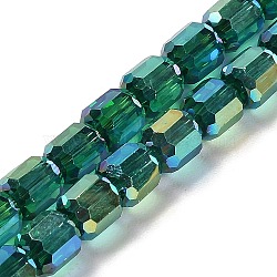 Electroplate Glass Beads Strands, Faceted, Column, Green, 6x6.5mm, Hole: 1mm, about 72pcs/strand, 20.87''(53cm)(EGLA-D030-19F)