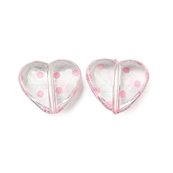 Transparent Printed Acrylic Beads, Heart, Hot Pink, 16.5x18x7mm, Hole: 1.5mm(OACR-H124-03B)