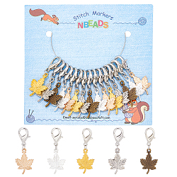 Alloy Maple Leaf Pendant Decorations, Lobster Clasp Charms, Clip-on Charms, for Keychain, Purse, Backpack Ornament, Stitch Marker, Mixed Color, 41mm, 5 color, 3pcs/color, 15pcs/set(HJEW-PH01538)