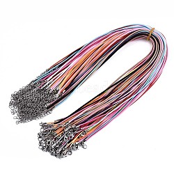 Waxed Cotton Cord Necklace Making, with Alloy Lobster Claw Clasps and Iron End Chains, Platinum, Mixed Color, 17.12 inch(43.5cm), 1.5mm(MAK-S034-M)