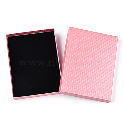 Rhombus Textured Cardboard Jewelry Boxes, with Black Sponge, for Jewelry Gift Packaging, Rectangle, Pink, 16x12x3.2cm, Inside: 15.3×11.3cm.(CBOX-T006-01E)