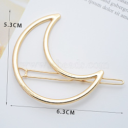 Alloy Geometric Hair Barrettes, Frog Buckle Hairpin for Women, Girls, Moon, Golden, 63x53mm(OHAR-PW0001-216-23)