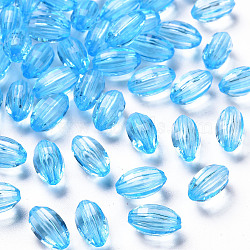Transparent Acrylic Beads, Corrugated Oval, Deep Sky Blue, 11x6.5mm, Hole: 1.5mm, about 1880pcs/500g(TACR-S154-30B-755)
