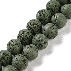 Synthetic Lava Rock Dyed Beads Strands, Round, Dark Olive Green, 10mm, Hole: 1mm, about 41pcs/strand, 15.20''(38.6cm)(G-H311-08C-03)